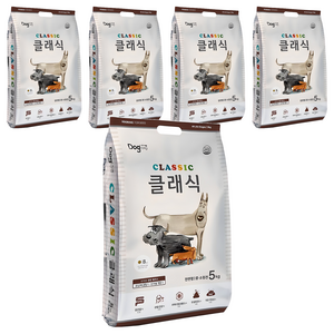도그랑 전연령 강아지 클래식 건식사료, 닭, 5kg, 5개