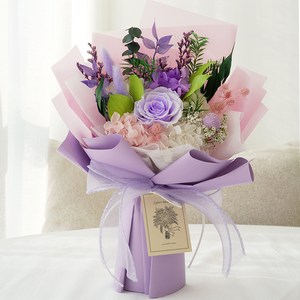 코멧 로맨틱 생화 프리저브드 꽃다발 + 쇼핑백