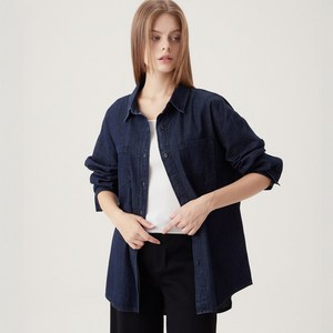 ELLEPARIS 여성용 루즈핏 생지 데님 셔츠
