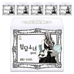 [비건라이프] 청담소녀 생리대 날개형, 중형, 16개입, 6개