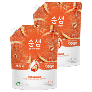 순샘 구연산 자몽향 주방세제 리필, 1.6L, 2개