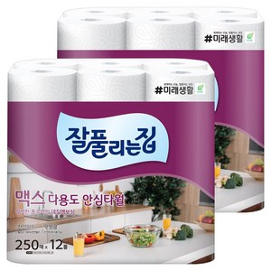 잘풀리는집 맥스 다용도 천연펄프 롤키친타올, 250개입, 24개