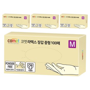 코멧 라텍스장갑 100매입, 화이트, 중(M), 4개