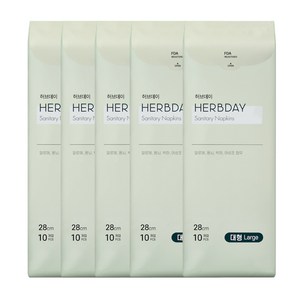 허브데이 생리대 날개형, 대형, 10개입, 5개