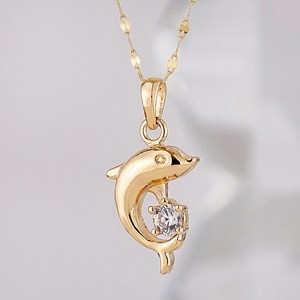 주리에떼 14K/18K 여성용 돌고래 럭키비키 금 목걸이 + 사은품 반지 + 쇼핑백