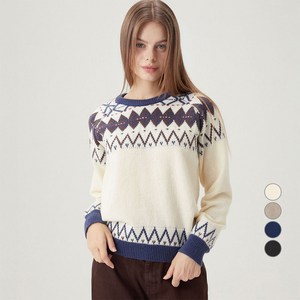 ELLE PARIS 여성용 폭닥 헤어리얀 페어 아일 자카드 스웨터