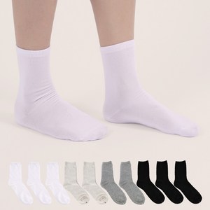 가나양말 남성용 무지 심플 중목양말 화이트 3p + 오트밀 2p + 그레이 2p + 블랙 3p 세트