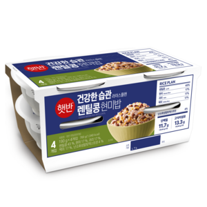 햇반 라이스플랜 렌틸콩 현미밥, 190g, 4개
