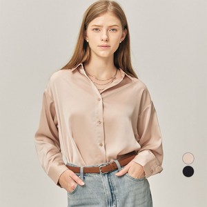 ELLE PARIS 여성용 릴렉스핏 우아한 글로우 새틴 블라우스