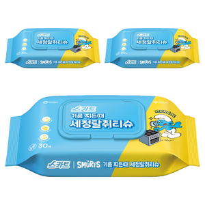 스카트 기름 찌든때 세정 탈취 티슈 30매, one size, 3개
