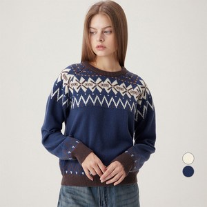 ELLE PARIS 여성용 폭닥 헤어리얀 페어 아일 자카드 스웨터