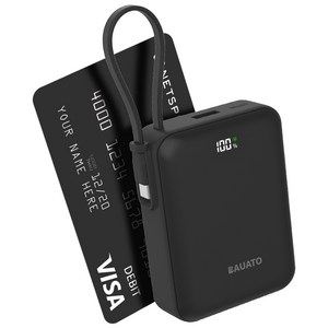 바우아토 포켓쉴 케이블 일체형 미니 대용량 보조배터리 10000mAh C타입