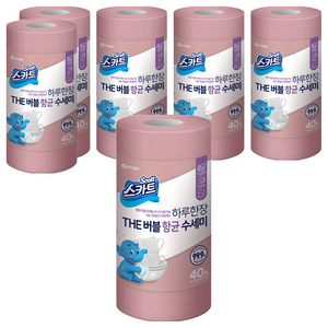 스카트 하루한장 THE 버블 항균 수세미, 로즈핑크, 40개, 6개