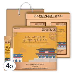 개성고려삼인 6년근 고려홍삼정 골드영지 농축액 스틱 12g x 30p + 쇼핑백 세트, 360g, 4개