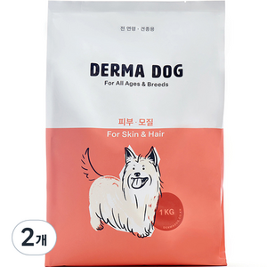 더마독 가수분해 단백질 강아지 애견 연어 오리 건강사료, 피부/털, 1kg, 2개