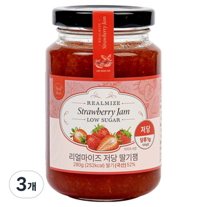 리얼마이즈 저당 딸기잼, 280g, 3개