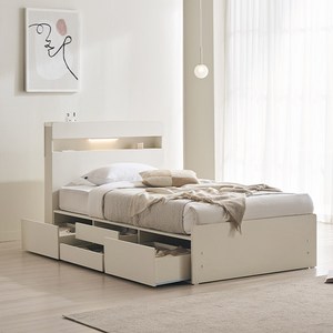 삼익가구 NEW 루시드 평상형 수납형 MDF 4단 서랍 침대 프레임, 화이트, 슈퍼싱글