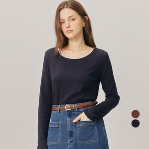 ELLE PARIS 여성용 배색 스쿱넥 소프트코튼 긴팔 티셔츠