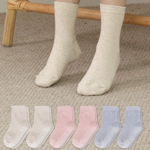 노디자인 아동용 전사이즈 미끄럼방지 패드 심플 골지 중목 양말 6켤레