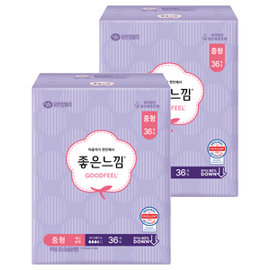 좋은느낌 오리지널 뉴슬림 생리대 날개형, 중형, 36개입, 2개