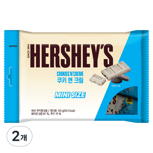허쉬 쿠키 앤 크림 초콜릿 미니 사이즈, 165g, 2개