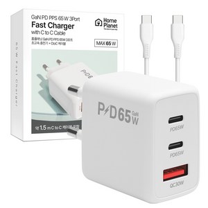 홈플래닛 GaN PD PPS 65W 3포트 초고속 멀티충전기 + C to C 케이블 세트