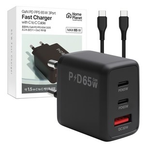 홈플래닛 GaN PD PPS 65W 3포트 초고속 멀티충전기 + C to C 케이블 세트