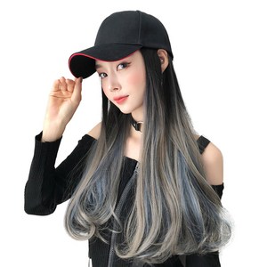 하이유니 C컬 펌 옴브레 헤어 모자가발 60cm, 1개, 애쉬브라운 + 헤이즈블루