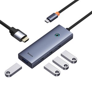 베이스어스 5in1 C타입 Hdmi 4K 스마트 미러링 원터치스크린 멀티허브 HDMI+USB3.0*4, 그레이