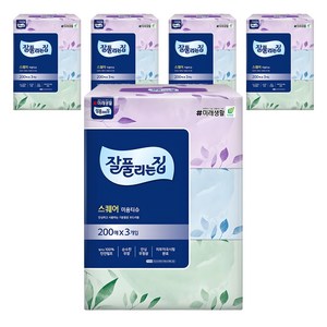 잘풀리는집 스퀘어 천연펄프 미용티슈 2겹, 200매, 15개