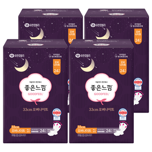 좋은느낌 오리지널 생리대 날개형, 오버나이트, 24개입, 4개