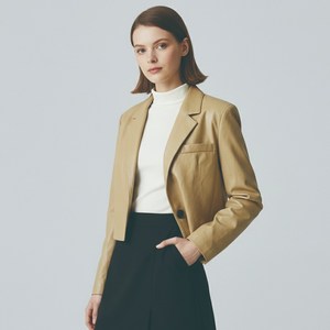 올리브데올리브 여성용 원버튼 크롭 레더 블레이저