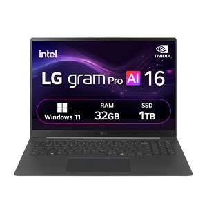 LG전자 그램 프로 16 옵시디안블랙, 코어Ultra7, 1TB, 32GB, WIN11 Home, 2026.01