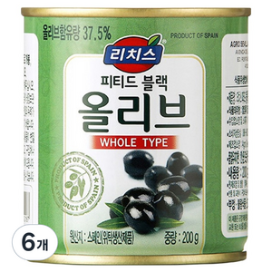 리치스 피티드 블랙올리브, 200g, 6개