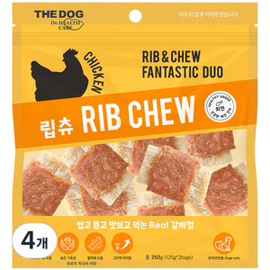 더독 강아지 갈비껌 간식 립츄, 치킨, 250g, 4개