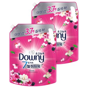 다우니 7일 지속 탈취파워 초고농축 섬유유연제 목련과베리 리필, 2.6L, 2개