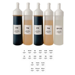 살림공간 소스통 화이트캡 + 라벨 18종, 500ml, 5개