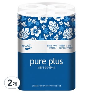 브론디 순수플러스 천연펄프 3겹 고급롤화장지, 27m, 12개입, 2개
