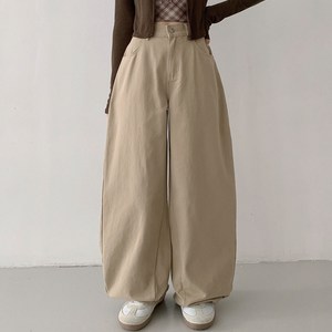 플랜데이 여성용 숏/미디움/롱 기장 로니 와이드 벌룬핏 팬츠