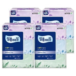 잘풀리는집 스퀘어 천연펄프 미용티슈 2겹, 200매입, 12개