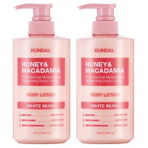 쿤달 허니 앤 마카다미아 퓨어 바디로션 화이트머스크향, 500ml, 2개