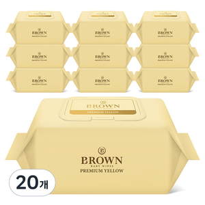 브라운 프리미엄 옐로우 도톰한 아기 물티슈 캡형, 73g, 72매, 20개