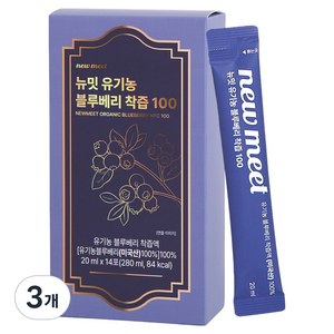 뉴밋 유기농 생과 착즙 블루베리즙 스틱 14p, 280ml, 3개