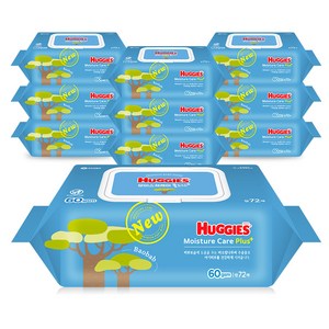 하기스 모이스쳐케어 플러스 유아물티슈 캡형, 60g, 72매, 10개