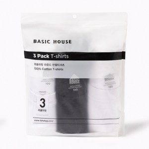 베이직하우스 남녀공용 통기성 순면라운드 30수 반팔티 오리지널팩 3p HATS0101