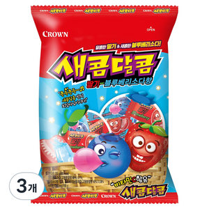 크라운 새콤달콤 딸기 블루베리소다, 200g, 3개
