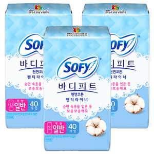 바디피트 천연코튼 팬티라이너 무향, 일반, 40개입, 3개