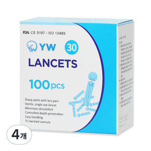 와이더블유 일회용 수동 채혈침, 100개입, 4개