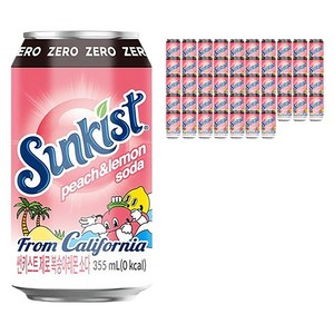 광동제약 썬키스트 제로 복숭아레몬 소다, 355ml, 48개