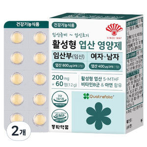 동화약품 활성형 엽산 영양제 임산부 임신 여자 남자, 60정, 2개